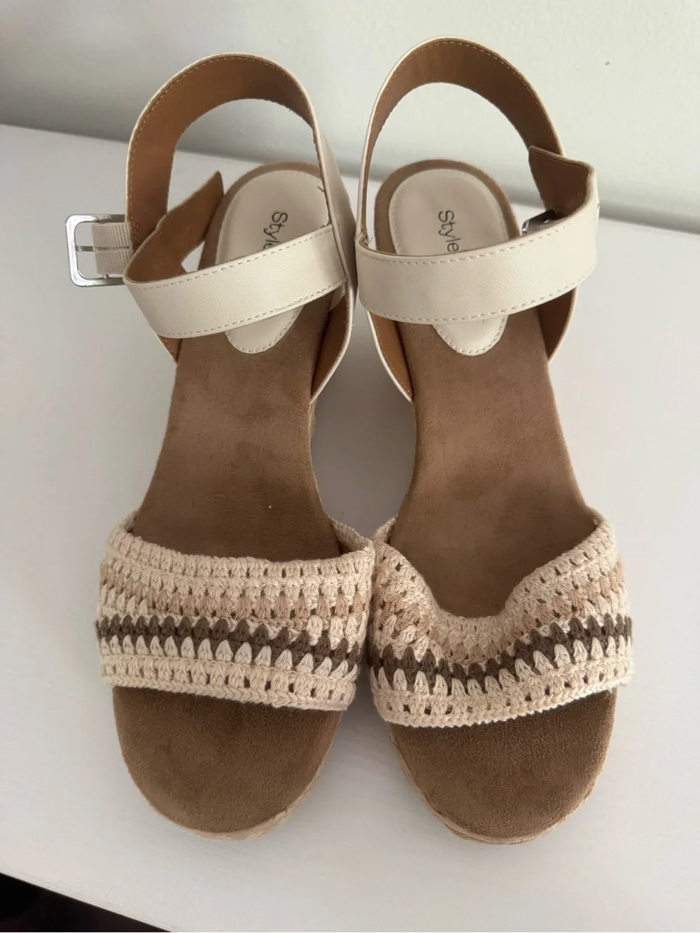 Style & Co. Cream and Brown Crochet Espadrille Wedges